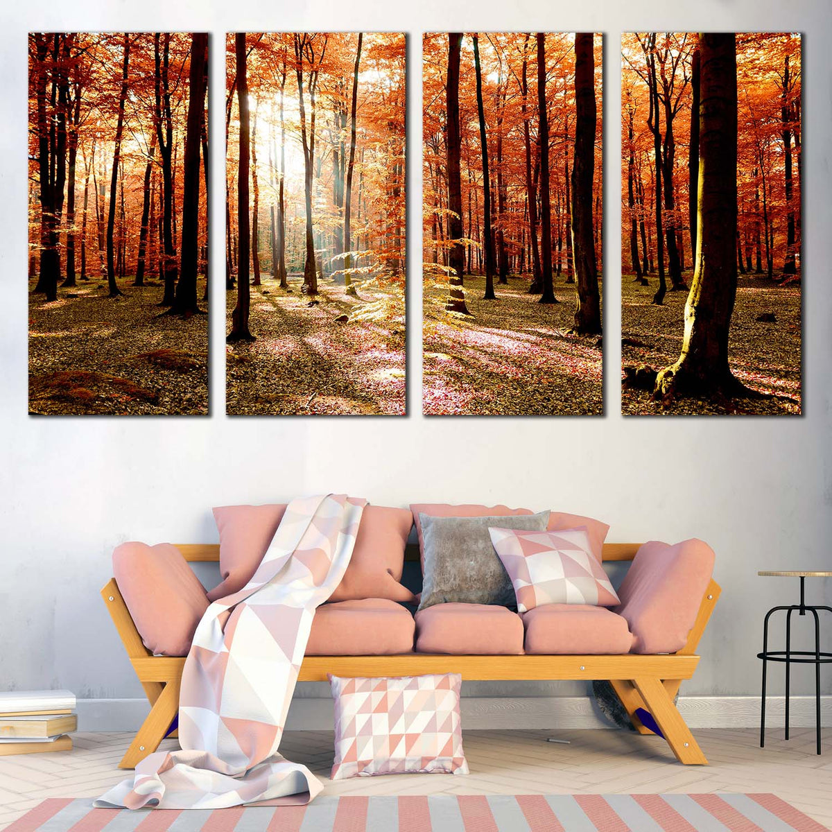 Forest Sunrise Canvas Wall Art, Orange Trees Scenery Multiple Canvas ...