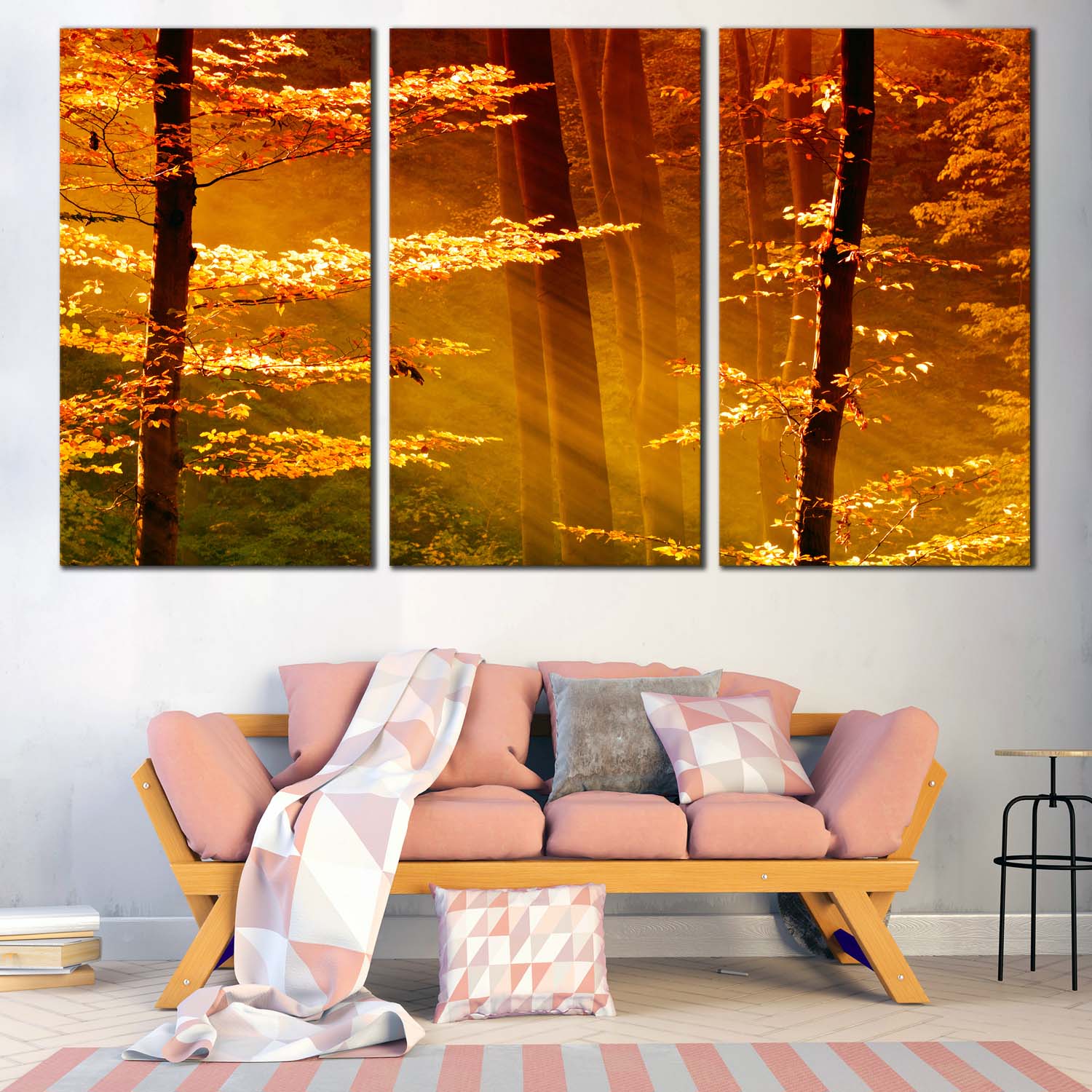 Beautiful Autumn Canvas Wall Art, Yellow Autumn Forest Triptych Canvas ...