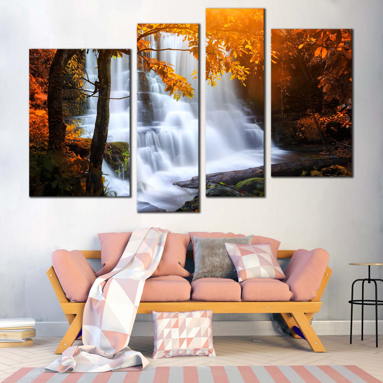 Forest Waterfall Canvas Wall Art White Mun Daeng Waterfall 4 Piece Mu Dwallart