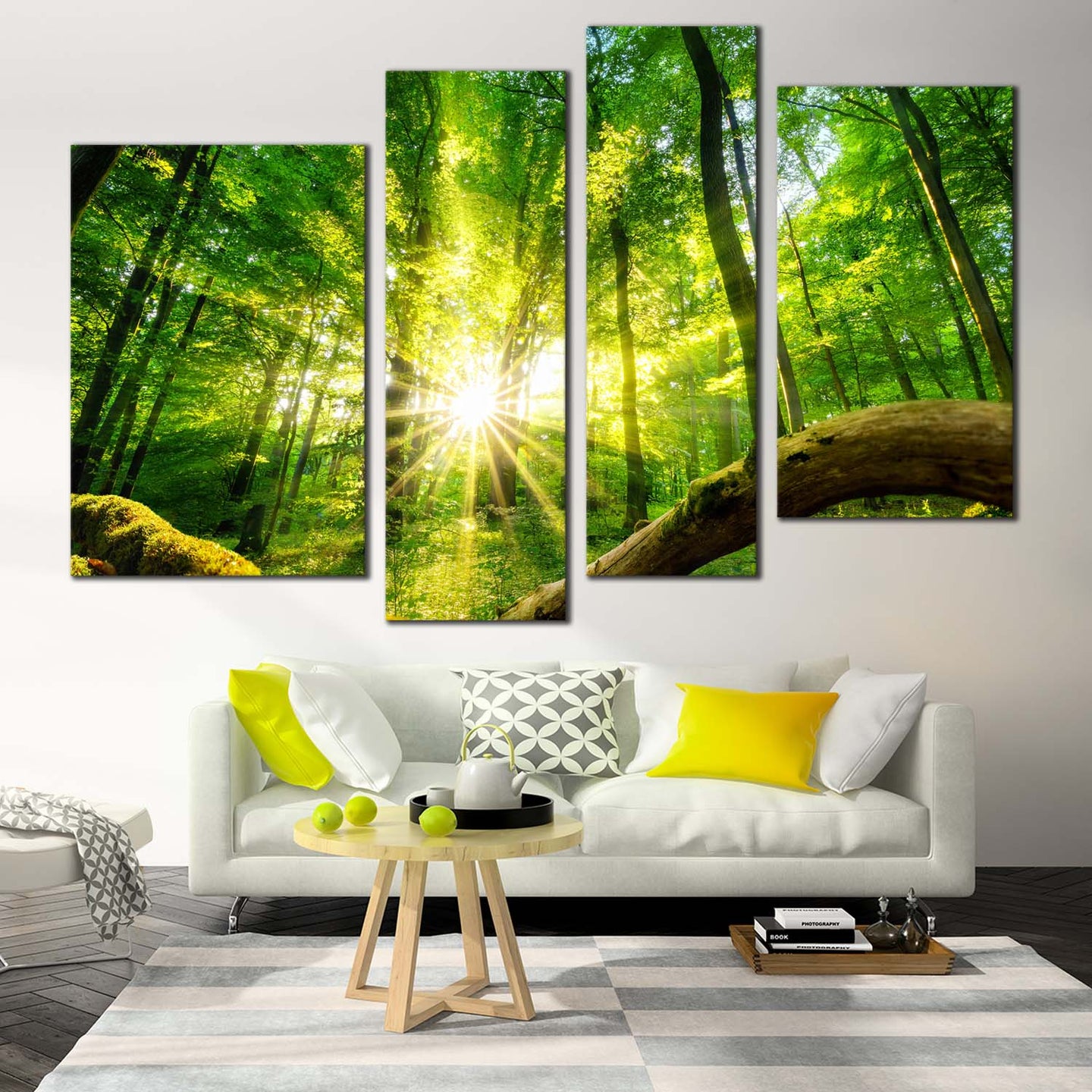 Green Forest Canvas Wall Art, Yellow Sun Casting Forest Canvas Print ...