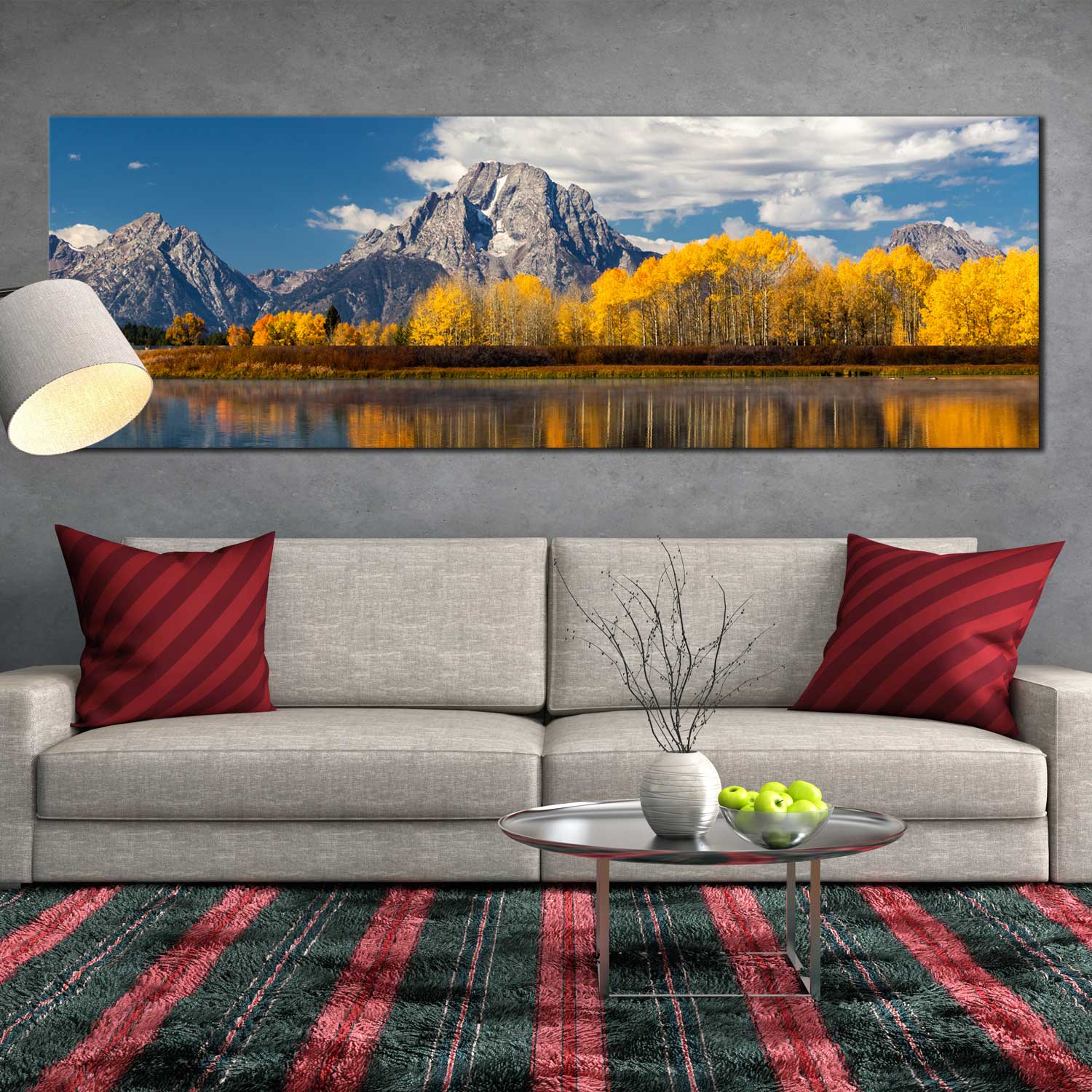 Panoramic Canvas Print Guadalupe River Texas Fall Orange Trees Mountains Wall Art - Dwallart