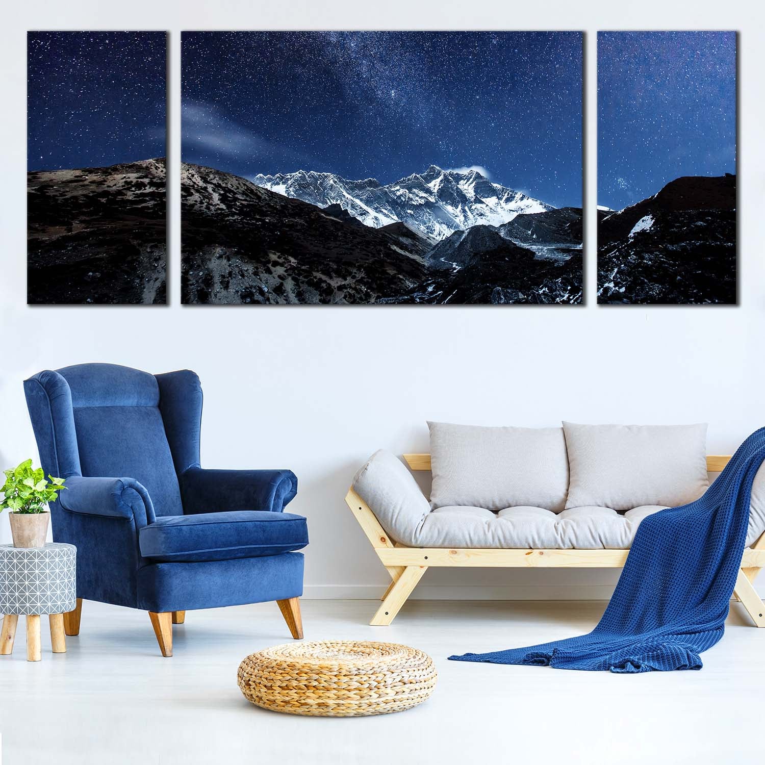Milky Way Canvas Wall Art, Himalaya Mountain At Night Triptych Canvas ...