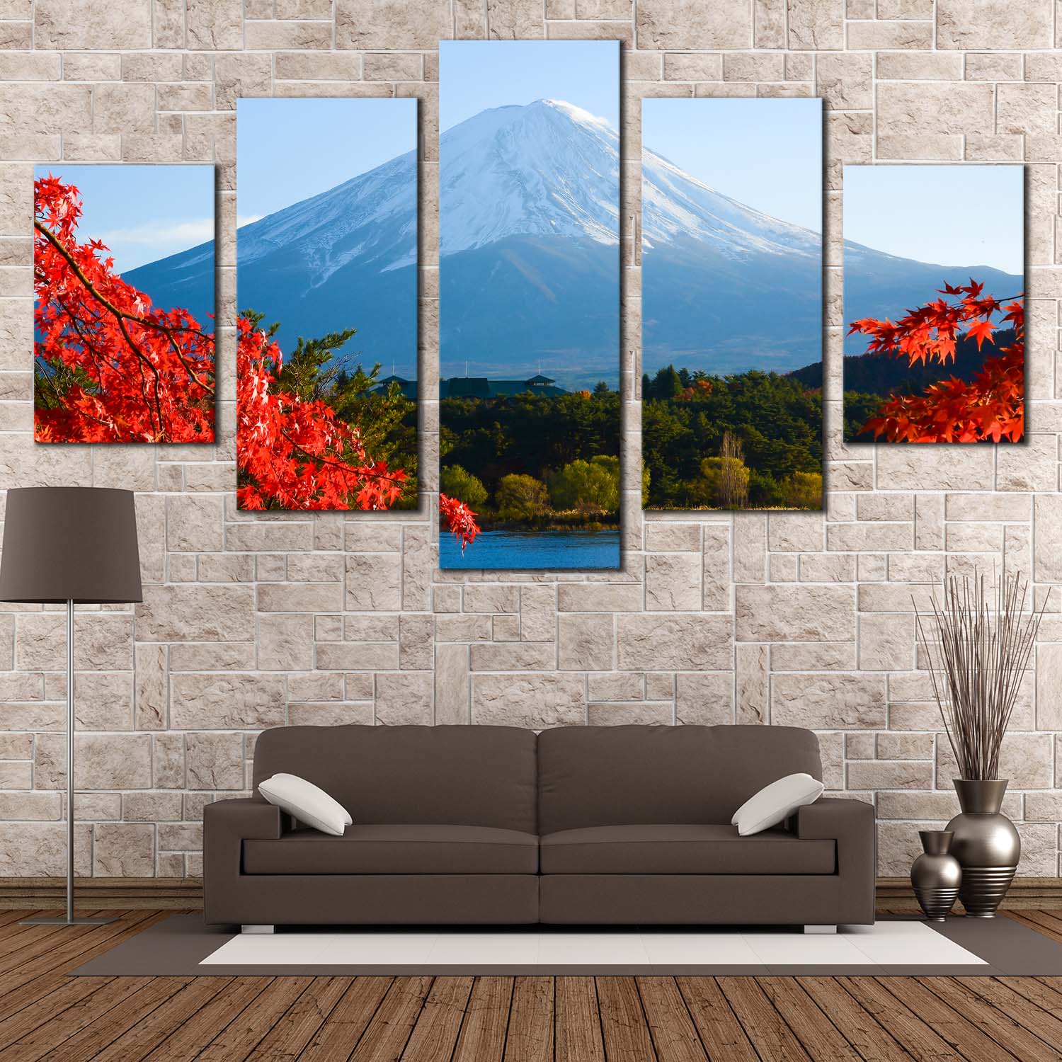 Japan Lake Canvas Wall Art Mt Fuji Autumn Canvas Print Blue Lake Kaw Dwallart