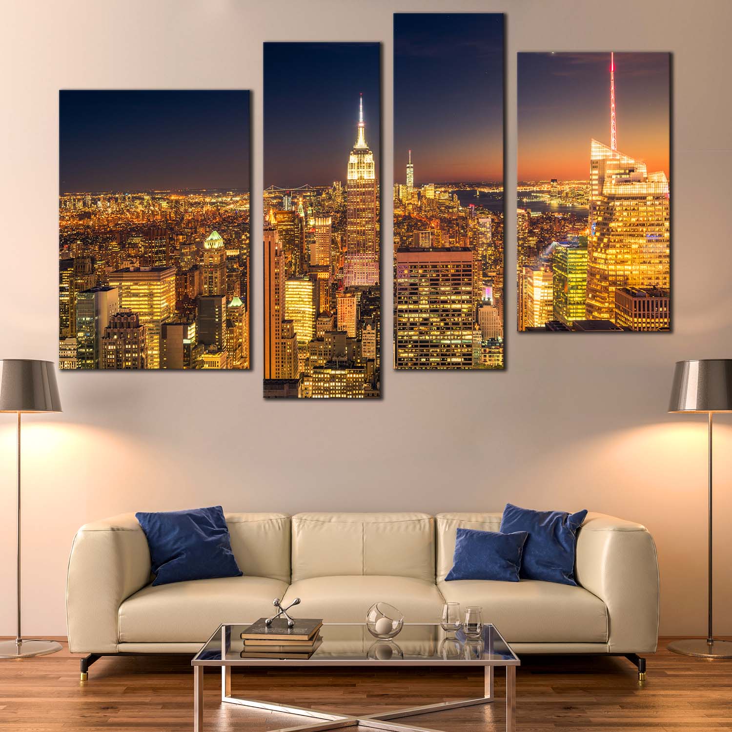 Manhattan City Canvas Wall Art, New York Empire State Building 4 Piece ...