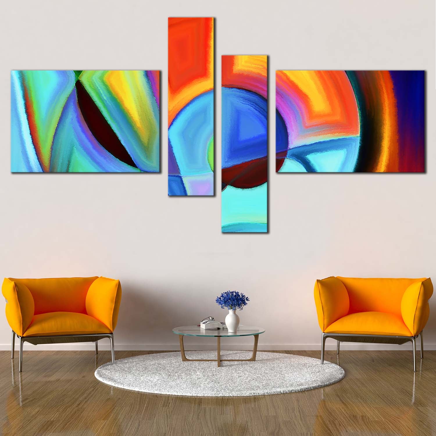 Modern Abstract Canvas Print, Contemporary Orange Abstract Shapes 4 Pi ...