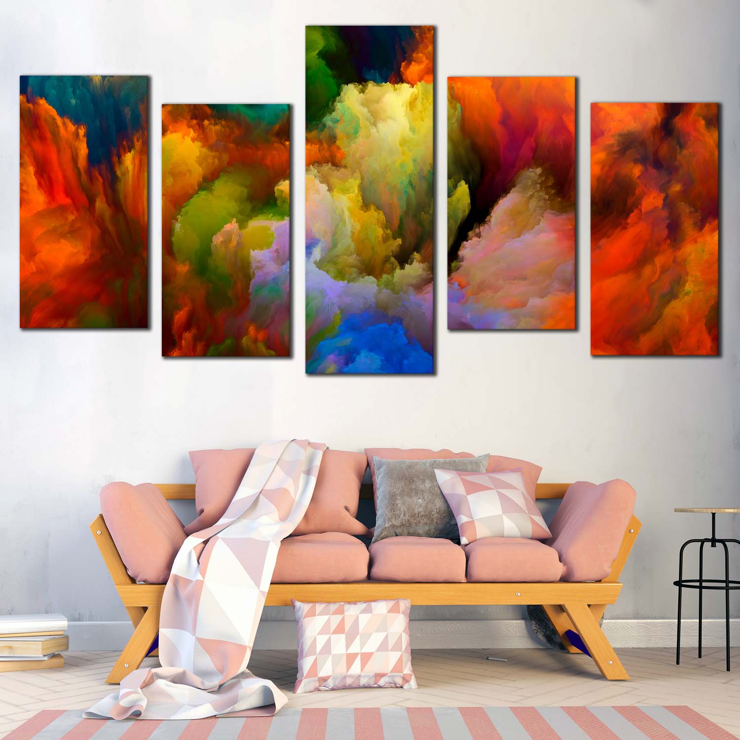 Modern Abstract Canvas Wall Art, Abstract Colorful Clouds Canvas Set ...