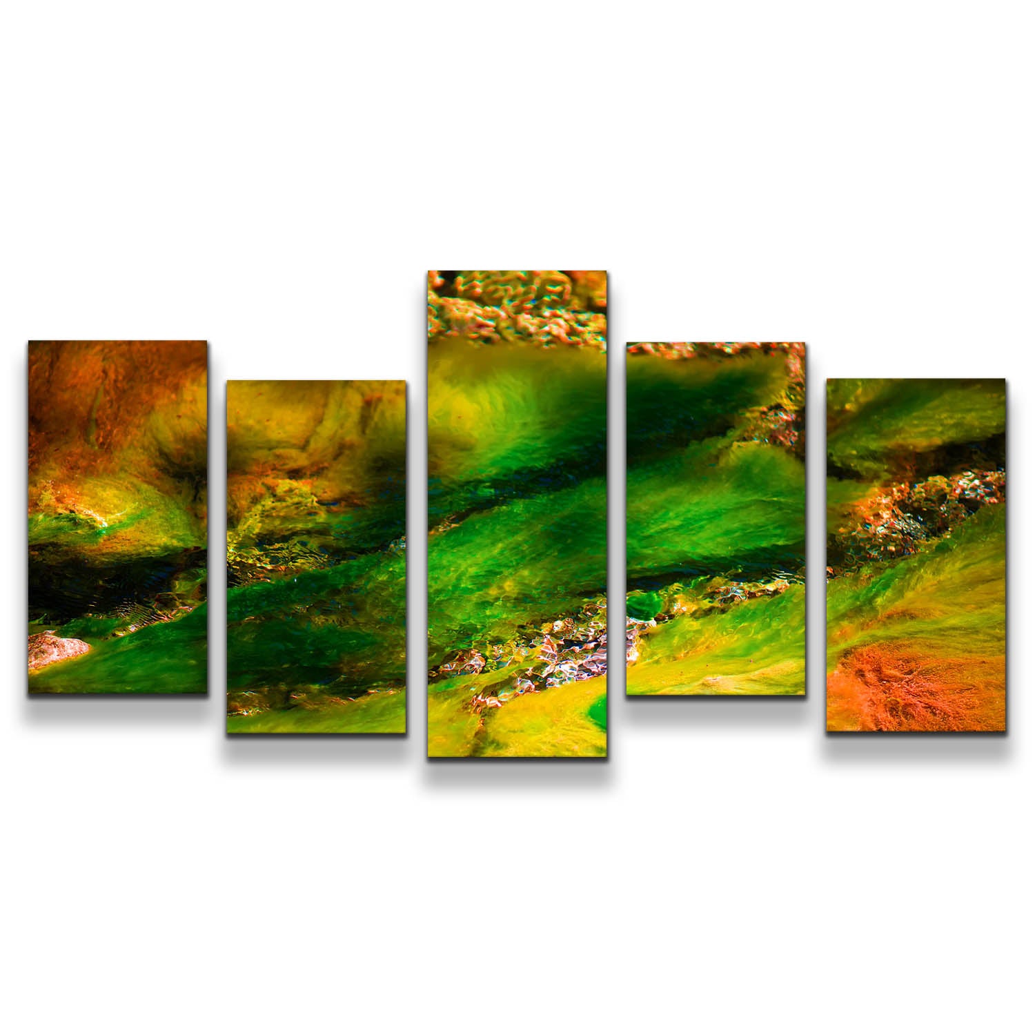 Ocean Abstract Canvas Print, Green Algae Plants 5 Piece Canvas Wall Art, Underwater Yellow Soft Corals Sea Canvas Set