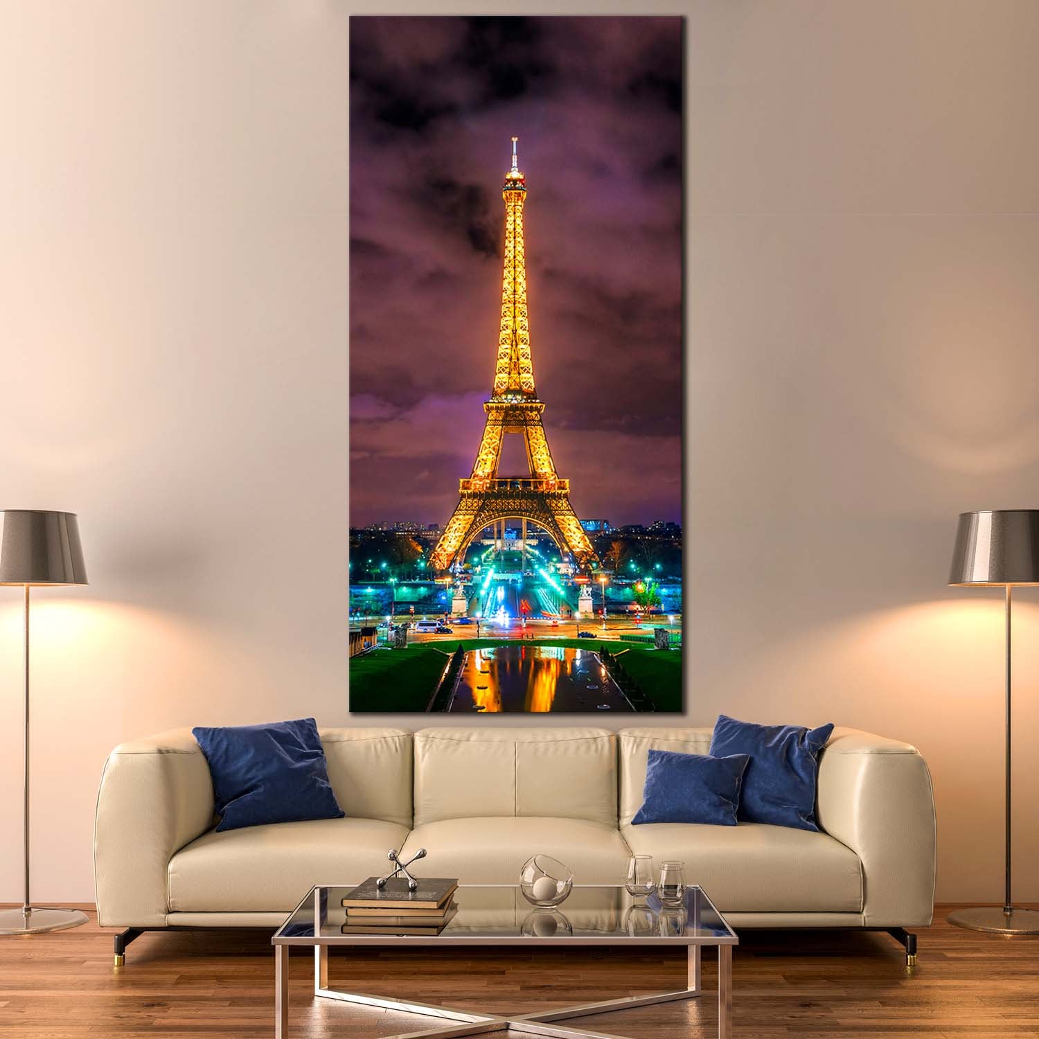 Eiffel Tower Canvas Wall Art, Dramatic Cloudy Sky Cityscape 1 Piece Ve