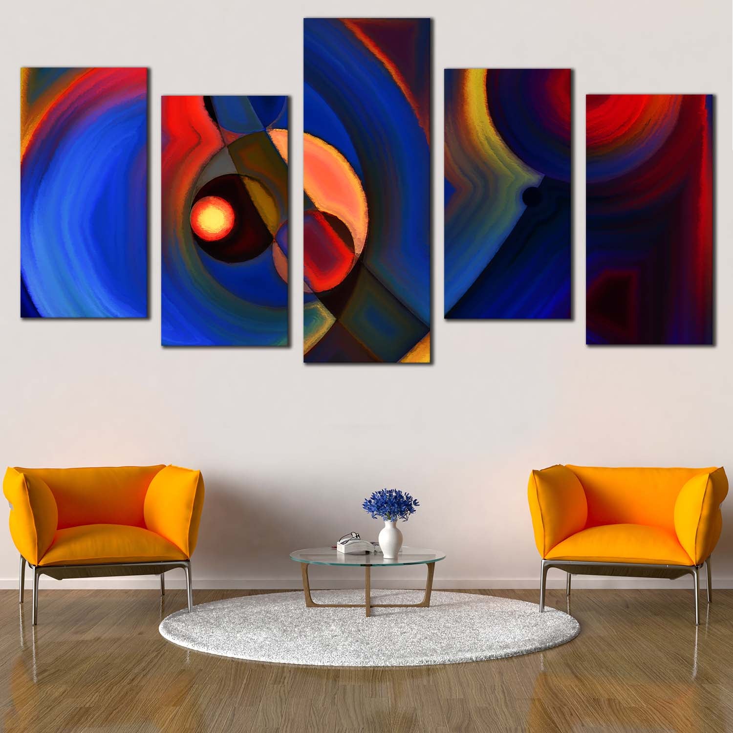 Abstract Forms Canvas Print, Circular Modern Shapes 5 Piece Canvas Set ...