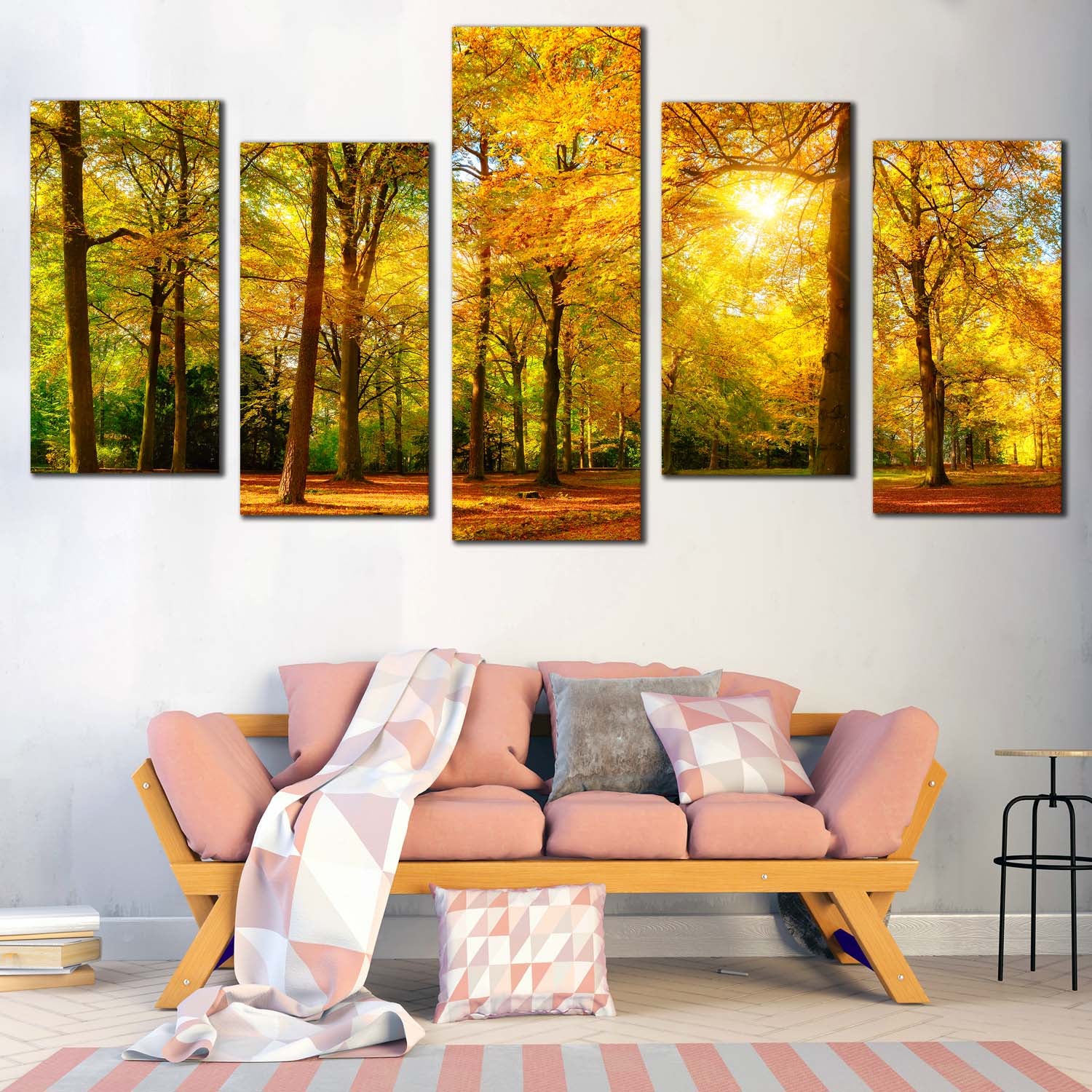 Scenic Forest Canvas Wall Art, Green Trees Autumn Forest 5 Piece Canva ...
