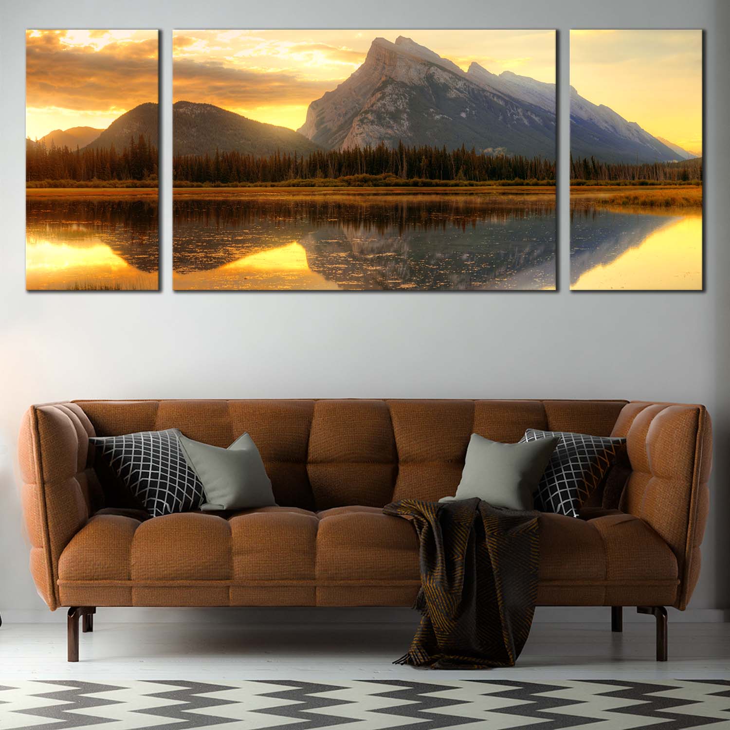 Mount Rundle Canvas Wall Art, Canada Yellow Cloudy Sunset Sky Multi Ca – Dwallart
