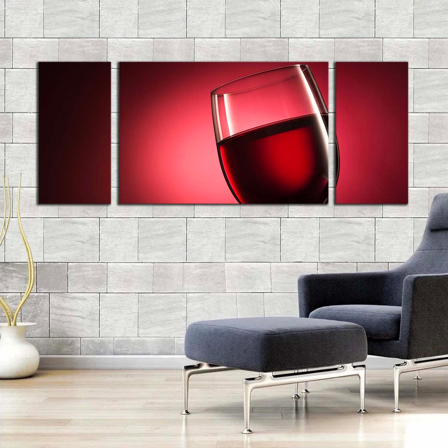 Wine Life Canvas Wall Art, Black Red Wine Glass 3 Piece Canvas Print ...