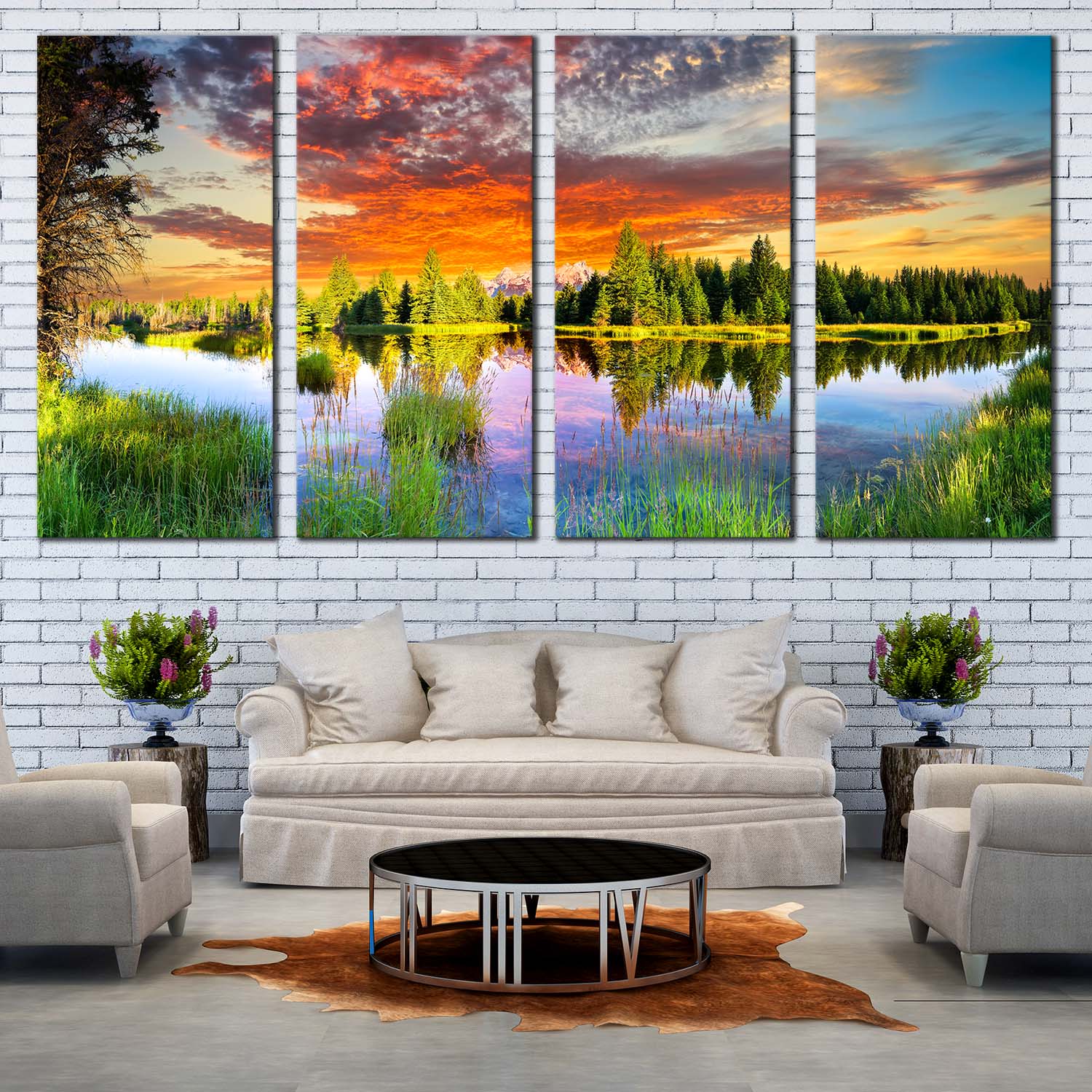 Beautiful Scenery Canvas Wall Art, Grand Tetons Orange Cloudy Sky Canv ...