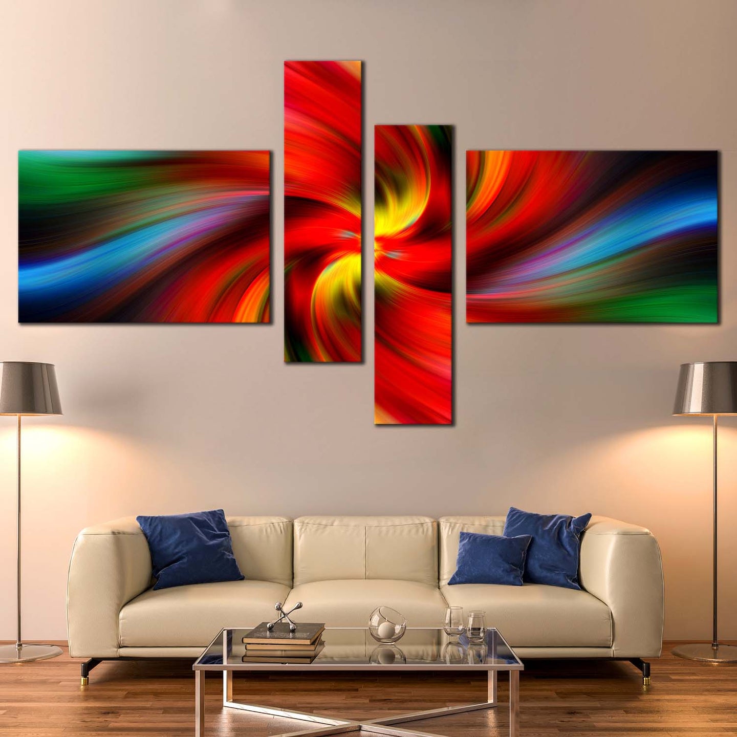 Swirl Abstract Canvas Wall Art, Red Blue Abstract Pattern Canvas Set ...