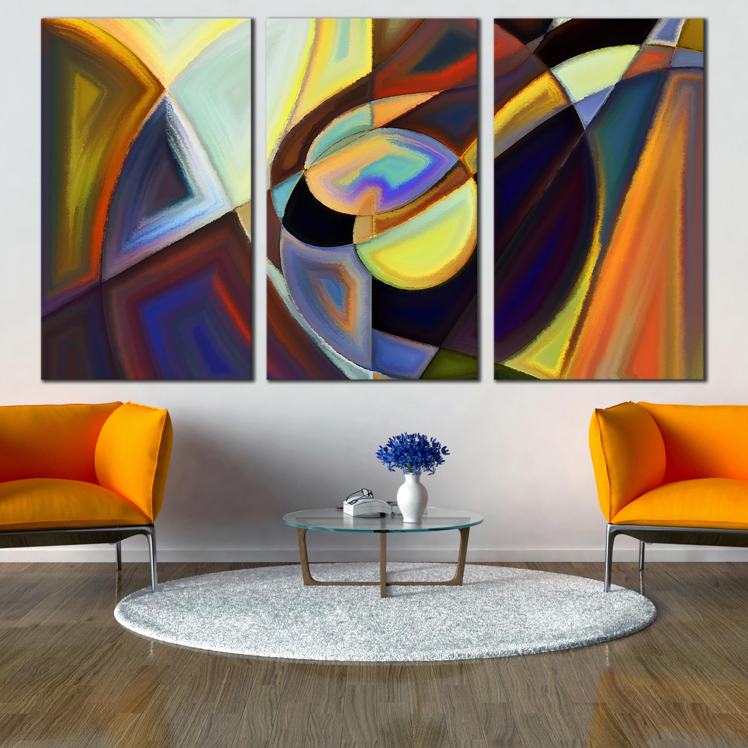 Contemporary Abstract Canvas Wall Art, Modern Pattern Brown Yellow Tri ...