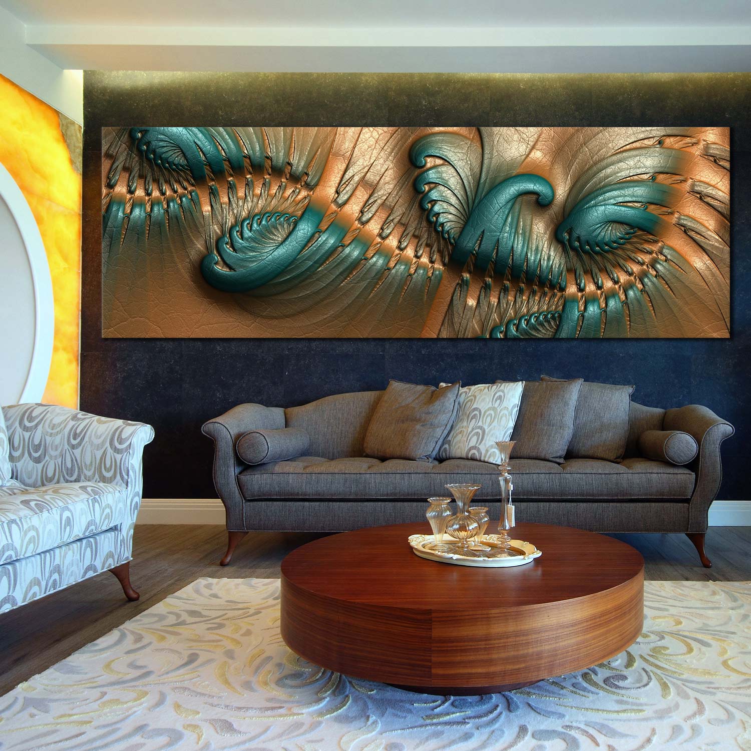 Stylish Panoramic Canvas Prints Abstract Fractal On Leather Wall Art Dwallart