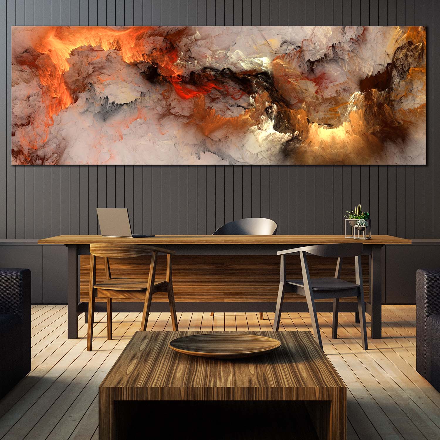 Fractal Abstract Canvas Wall Art, Orange White Smoke Texture Abstract \u2013 Dwallart