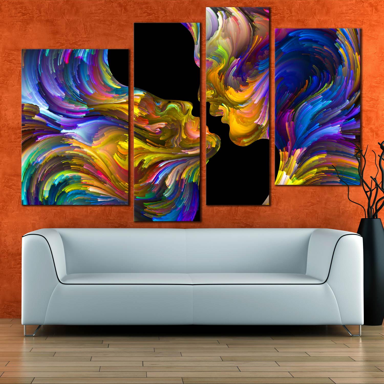 Multi Panel Artwork Colorful Couples Kiss Canvas 4 Piece Print Loving Human Kiss Sensual Dwallart