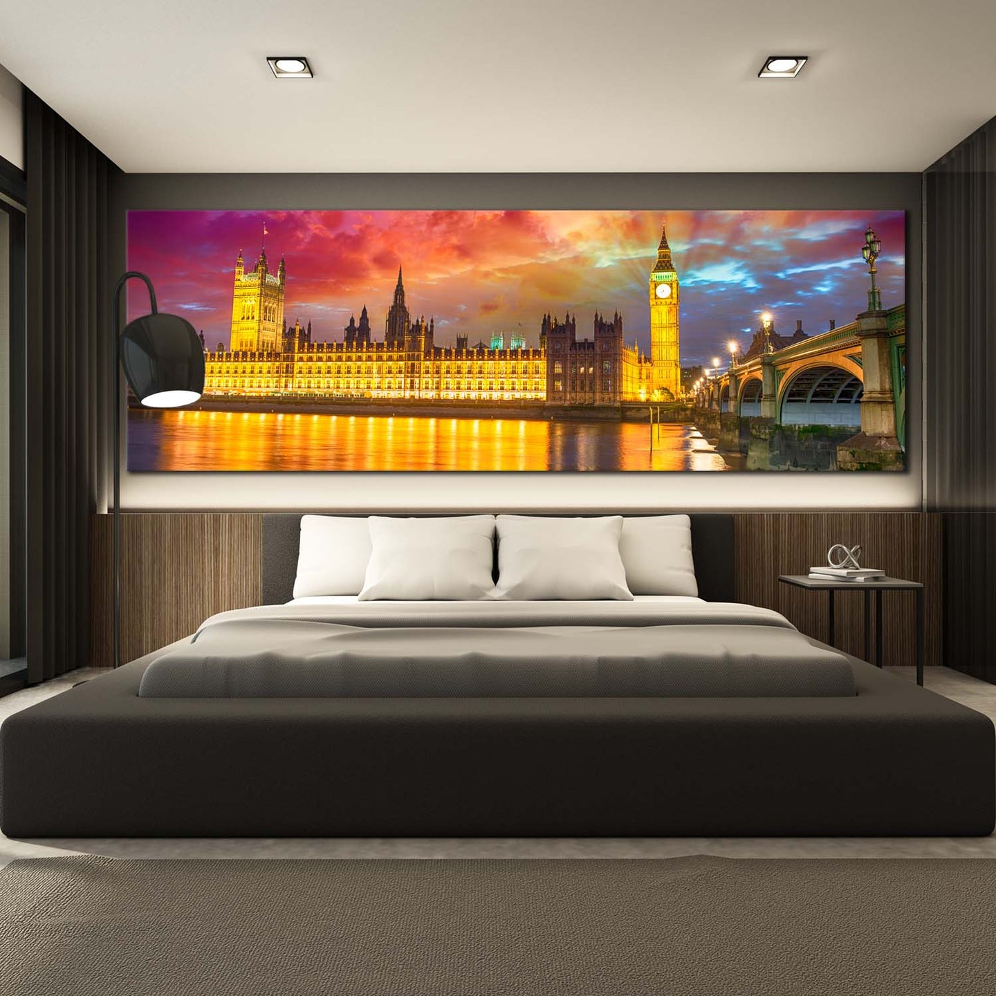 Westminster City Canvas Wall Art, Dramatic Purple Sunset Canvas Print