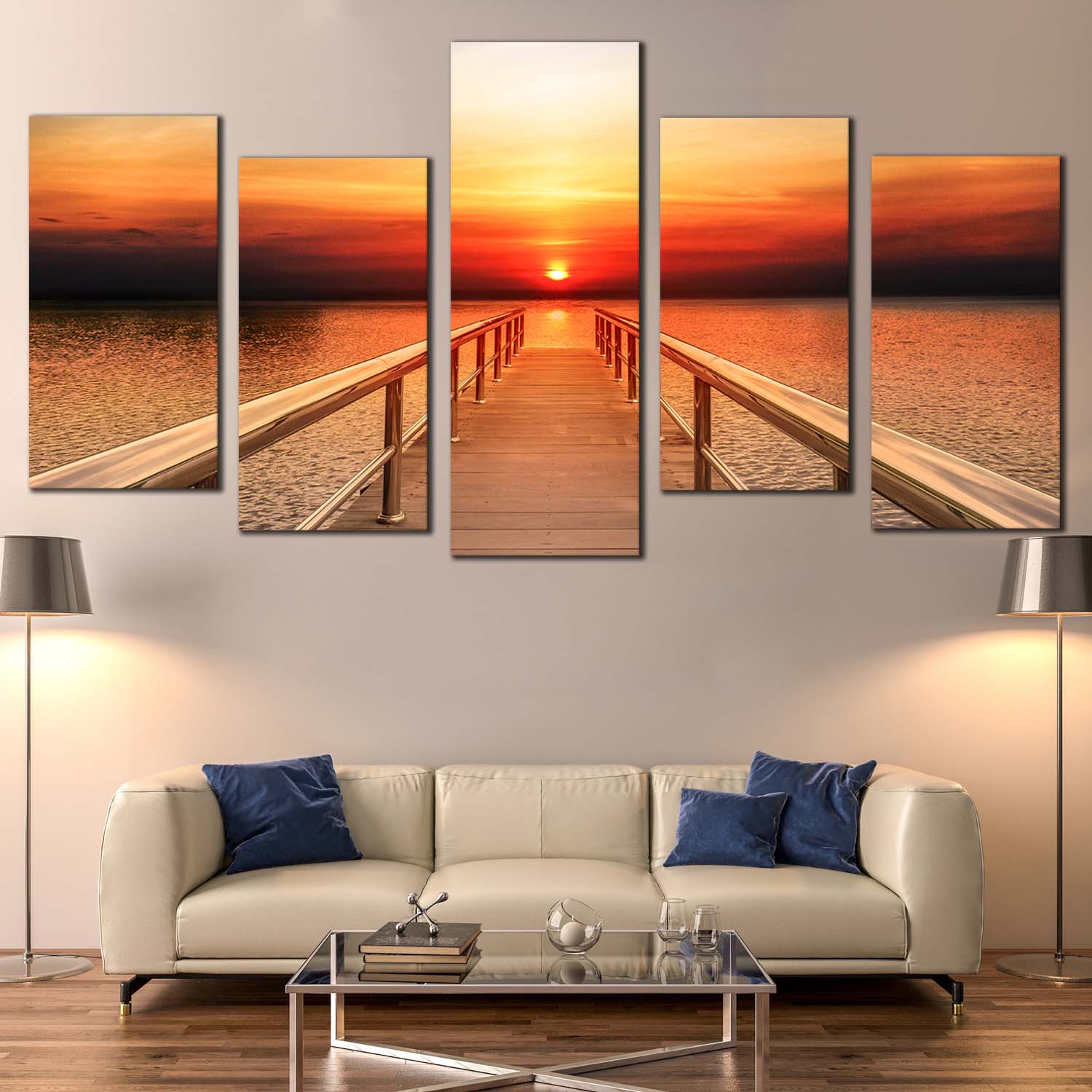 Dramatic Sky Canvas Print, Long Timber Wooden Pier Canvas Wall Art, Or ...