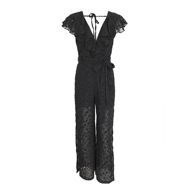 v neck black jumpsuit