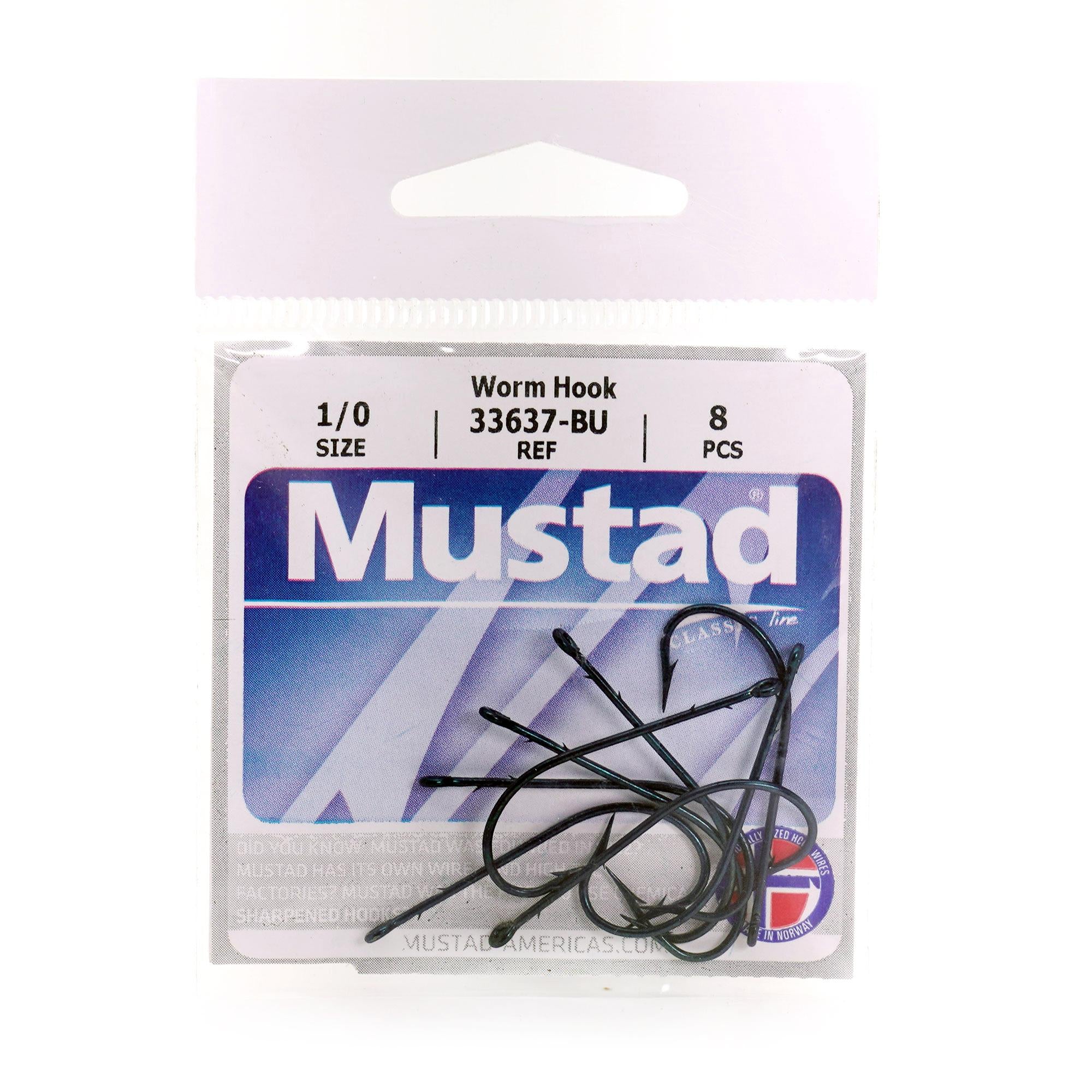 Mustad Lot of 46 3/0 Sproat Worm Hooks 2 Barbed Shank Blue New Bulk  (33637-BU)