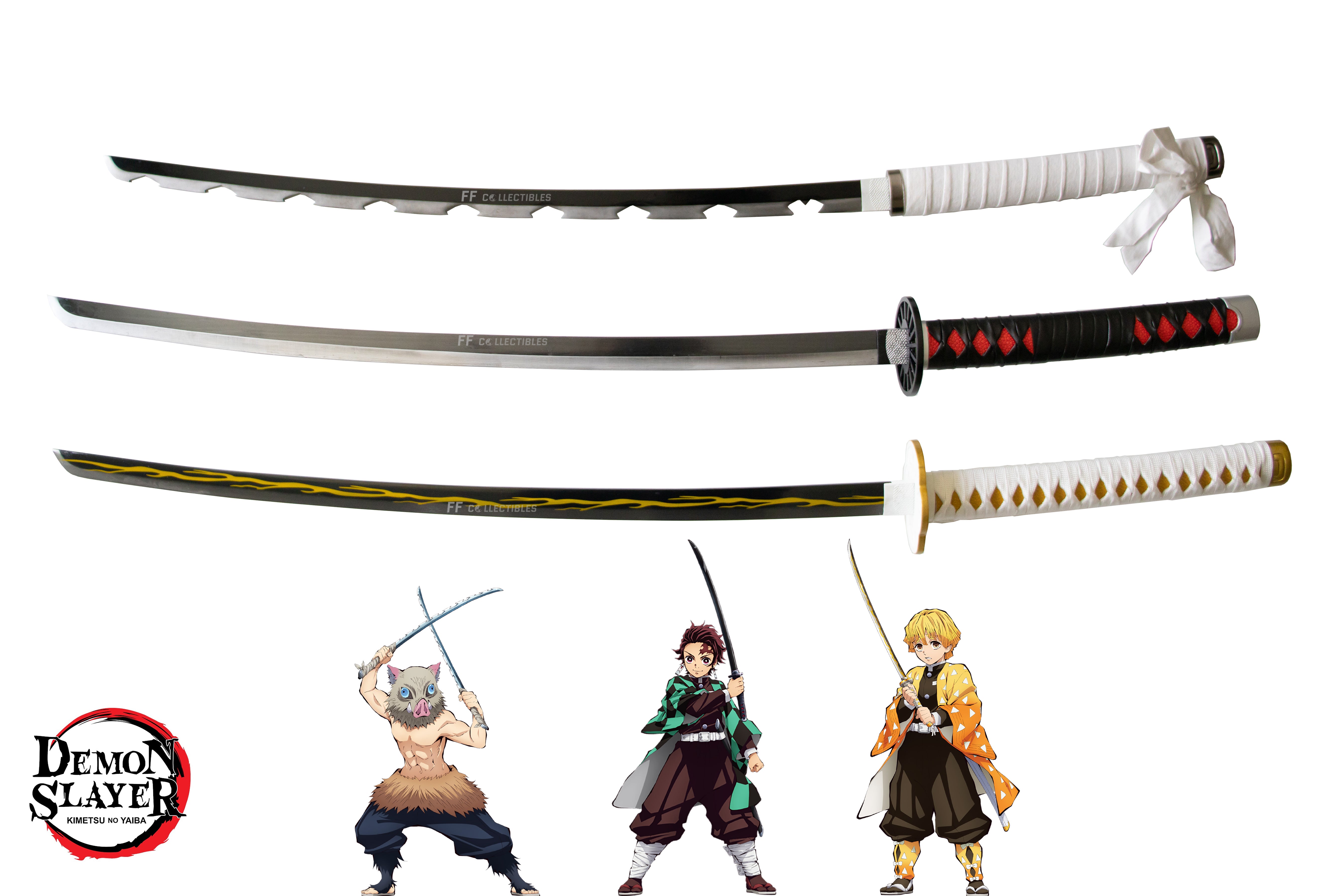 Demon Slayer Tanjiro Inosuke Zenitsu Nakama Sword Set W Free Sword