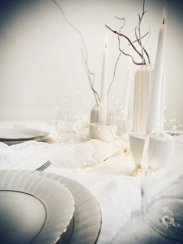 White Christmas Table Decor. Rock the Day party styling, party hire