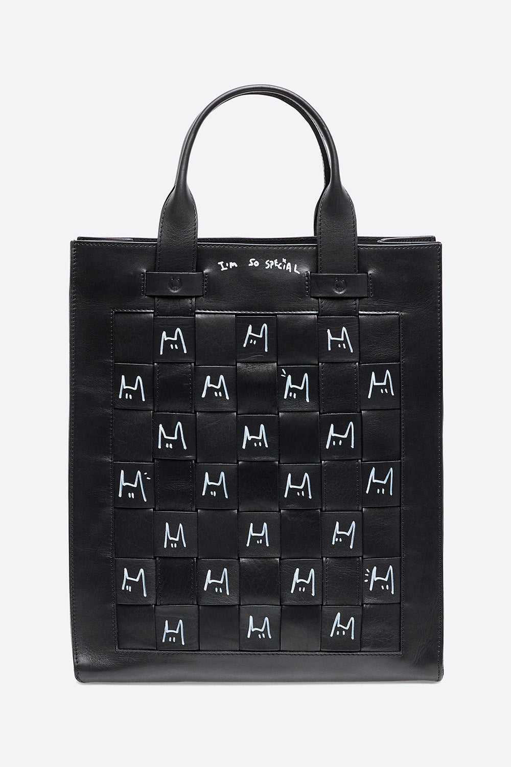 MIAMI Black Leather Monogram Tote Bag with Scarf