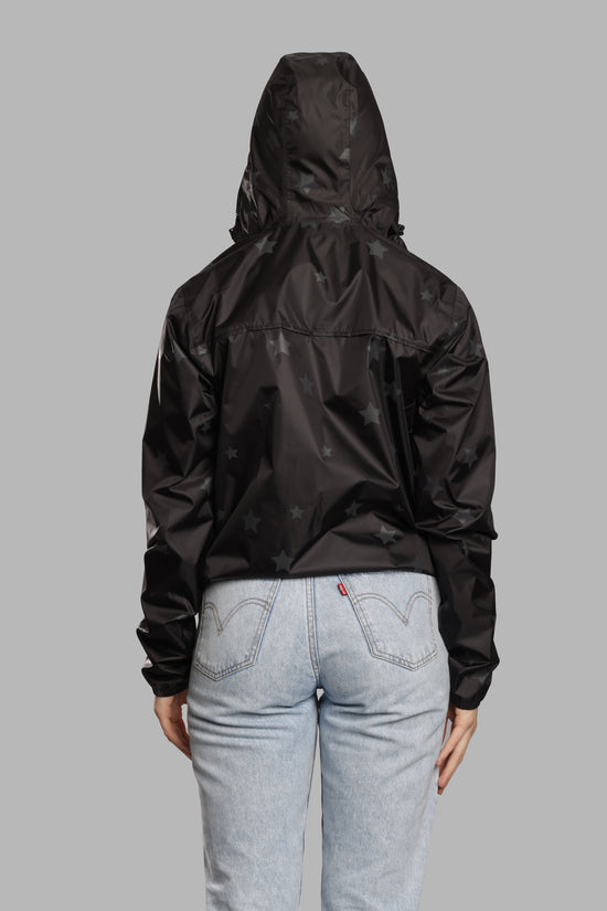 gloss stars black full zip packable rain jacket