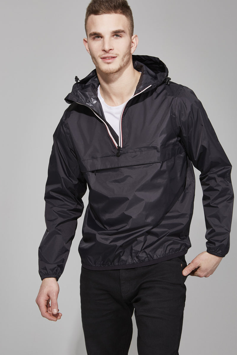 Alex - Black Quarter Zip Packable Light Rain Jacket | Coats & Jackets ...