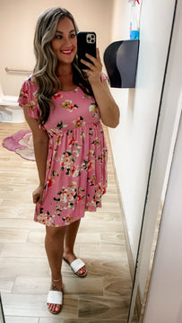 Dusty Pink Floral Baby Doll Dress