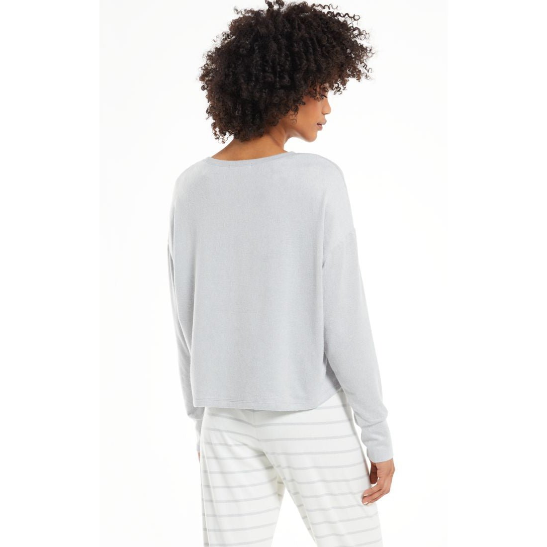 Lina Smile Long Sleeve Top in Heather Grey