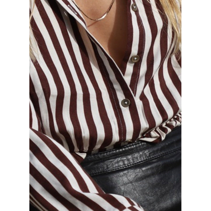Amaya button up blouse in cocoa stripe