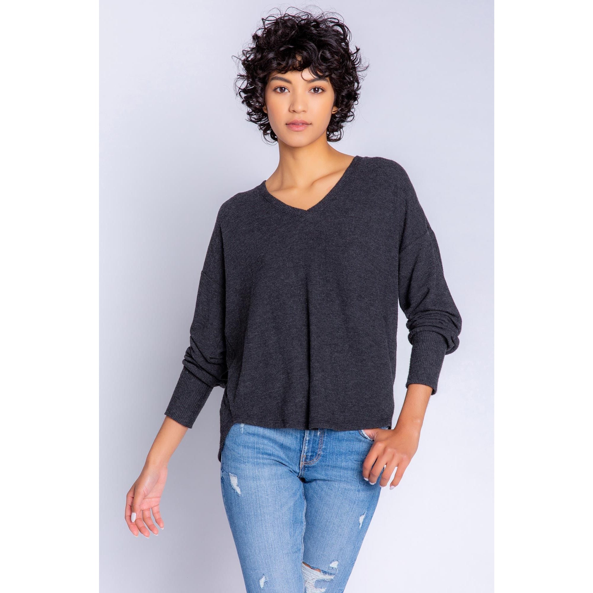 Ultrasoft V-neck long sleeve top in slate