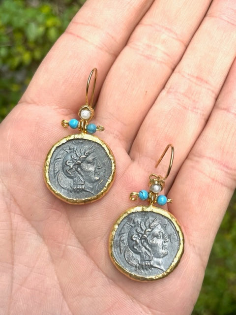 Roman Coin Earrings - Turquoise – ZIA Couture Jewelry