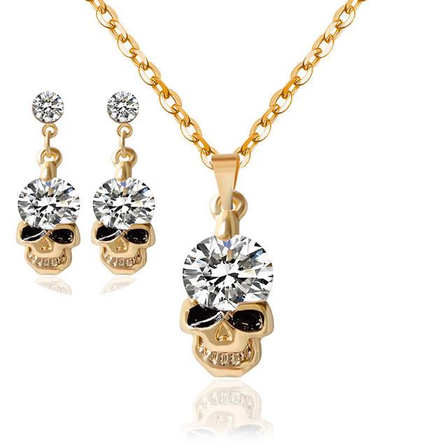 Rhinestone Skull Necklace Pendant- Earrings