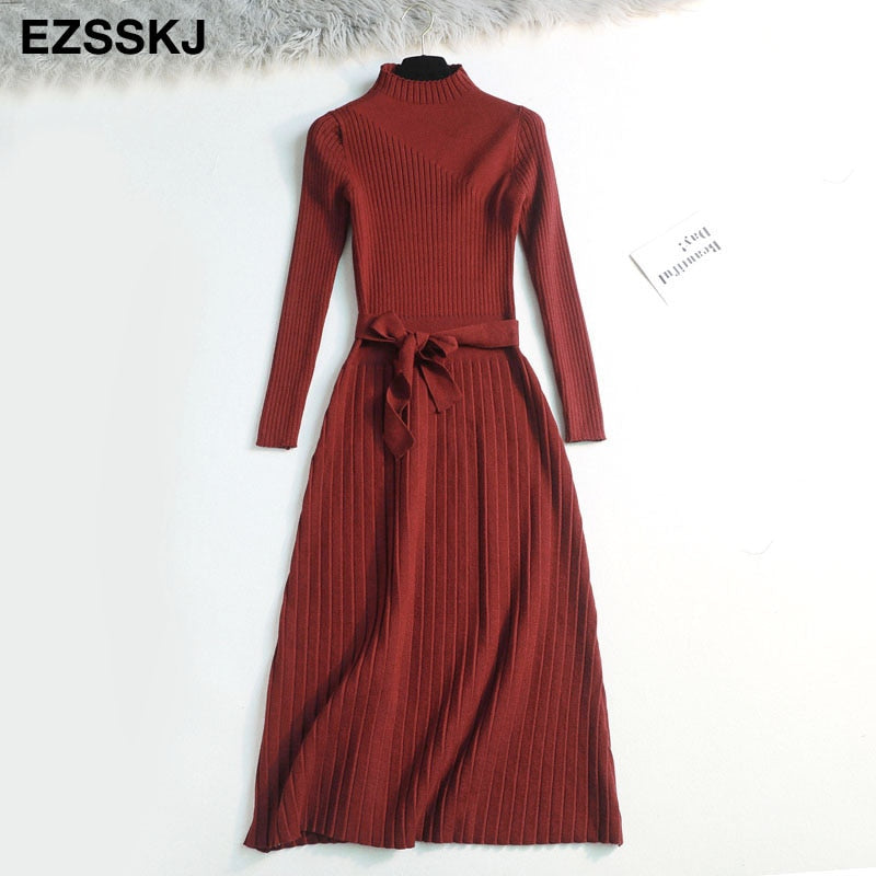 Maxi sweater dress with belt elegant