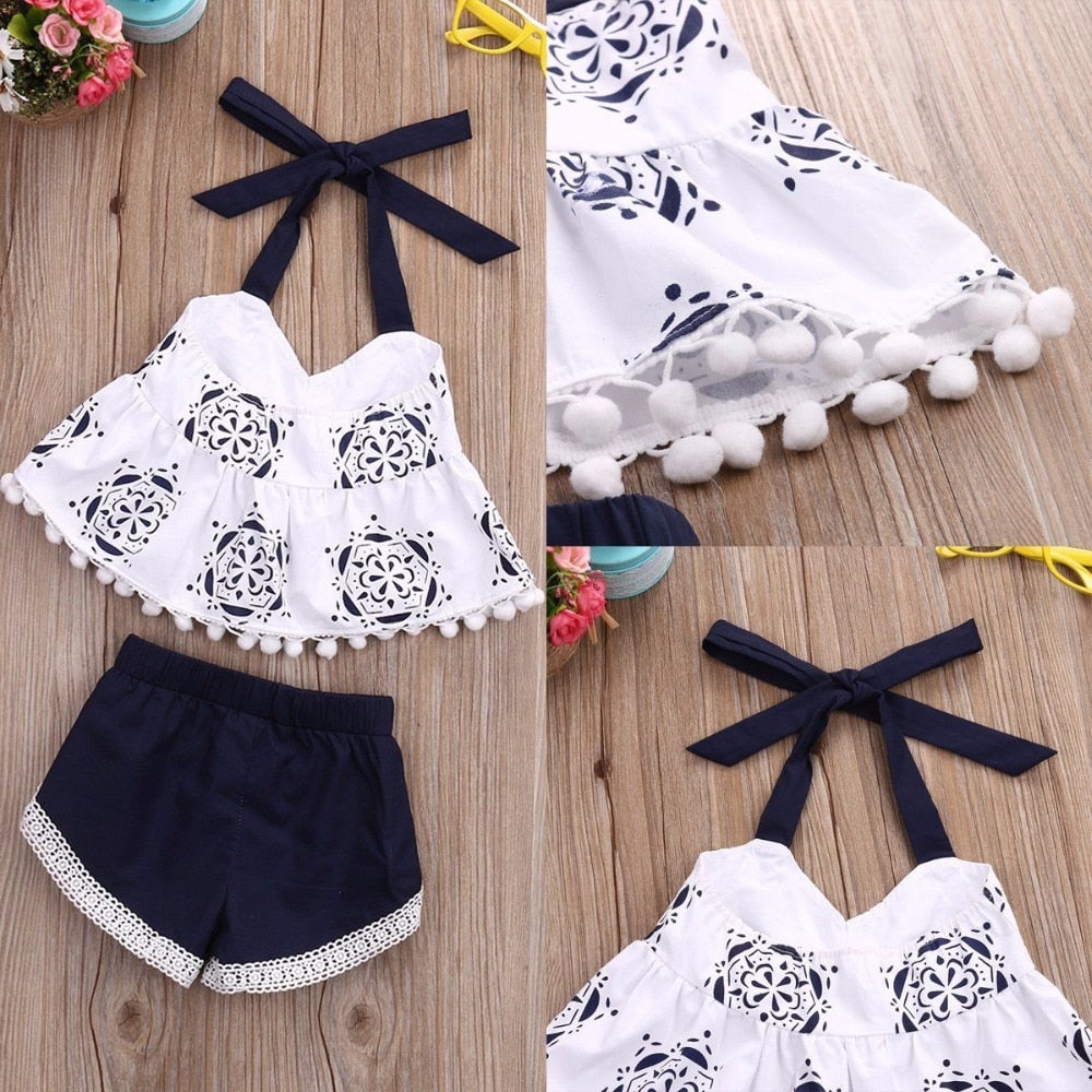 Puseky 2PCS Set Newborn Baby Girl Clothes 2017 Summer Cute Bebes Sleeveless Tassel Crop Top Vest +Sh