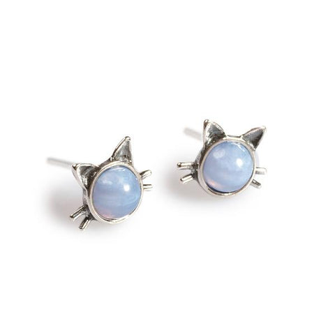 blue lace agate cat stud earrings