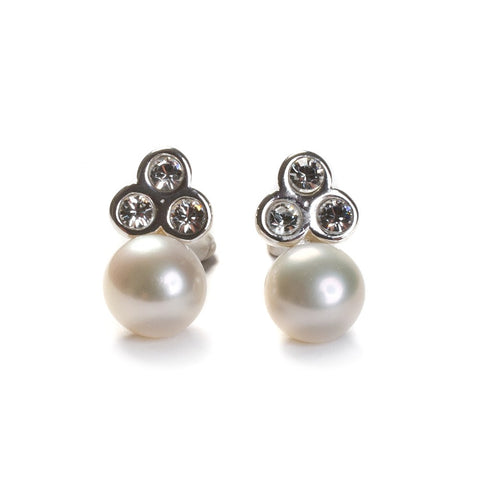 pearl, cubic zirconia and silver earrings for weddings