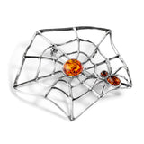 Spider on Web Brooch in Silver and Amber