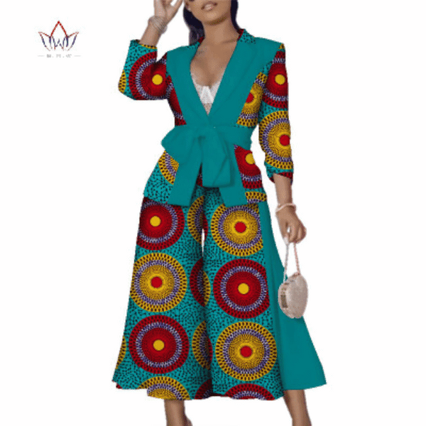 Women&#39;s Cotton African Print - 2 Piece Trouser Suit - Various Colours Available in UK Sizes 6 - 22