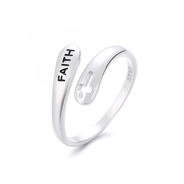 Faith Cross Sterling Silver Ring - Open Design - Adjustable Band- Christian Jewelry - Christian Gift