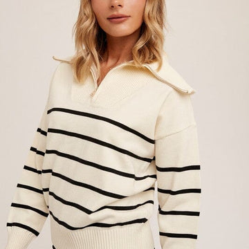 Striped Quarter Zip Pullover Sweater