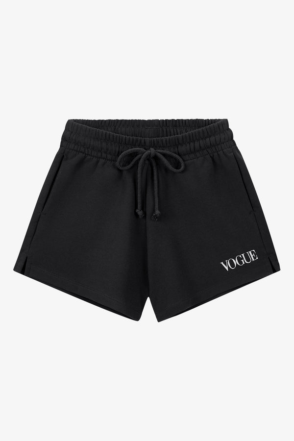 Shorts VOGUE negros con logo blanco bordado