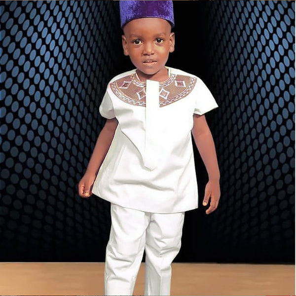 Boy&#39;s African - White 2 Piece Short Sleeve Suit