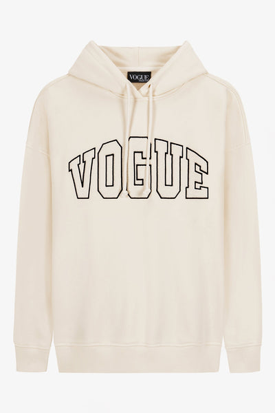 Sudadera hoodie VOGUE crema con logo de parche | Edición limitada