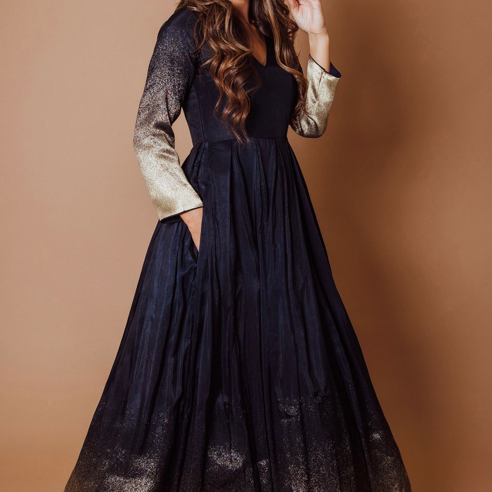 Dazzle Blue and Gold Long Sleeve Dress