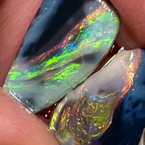 Lightning Ridge Opal Rough/Rub Blacks From the Miners Bench 3.15cts Gorgeous Bright Multi fires 15x8x2mm &amp; 14x7x1.5mm WAC46